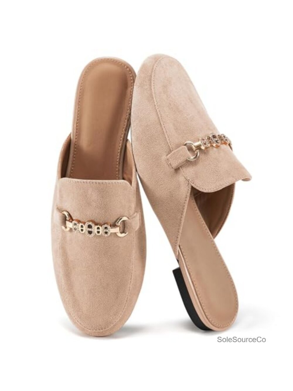 Faux Suede Mules for Women Slip On Comfortable Lightweight Crystal Buckle